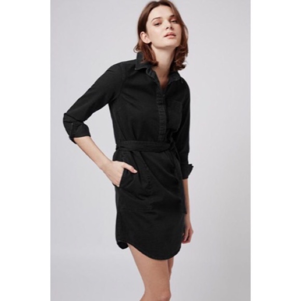 Black MOTO Topshop Clean Cotton Shirt Denim Dress - Picture 1 of 5